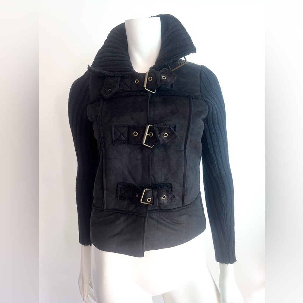 Wet Seal Black Utility Jacket with Buckle Accents